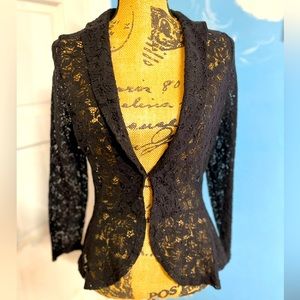Vintage Derek Heart Black Lace Long Sleeve Blazer Size Large